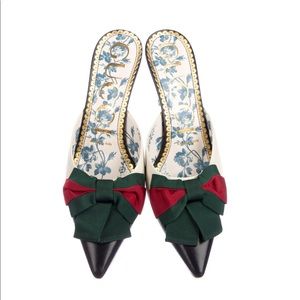 GUCCI Leather Web Bow Mid-Heel Heels / Slides